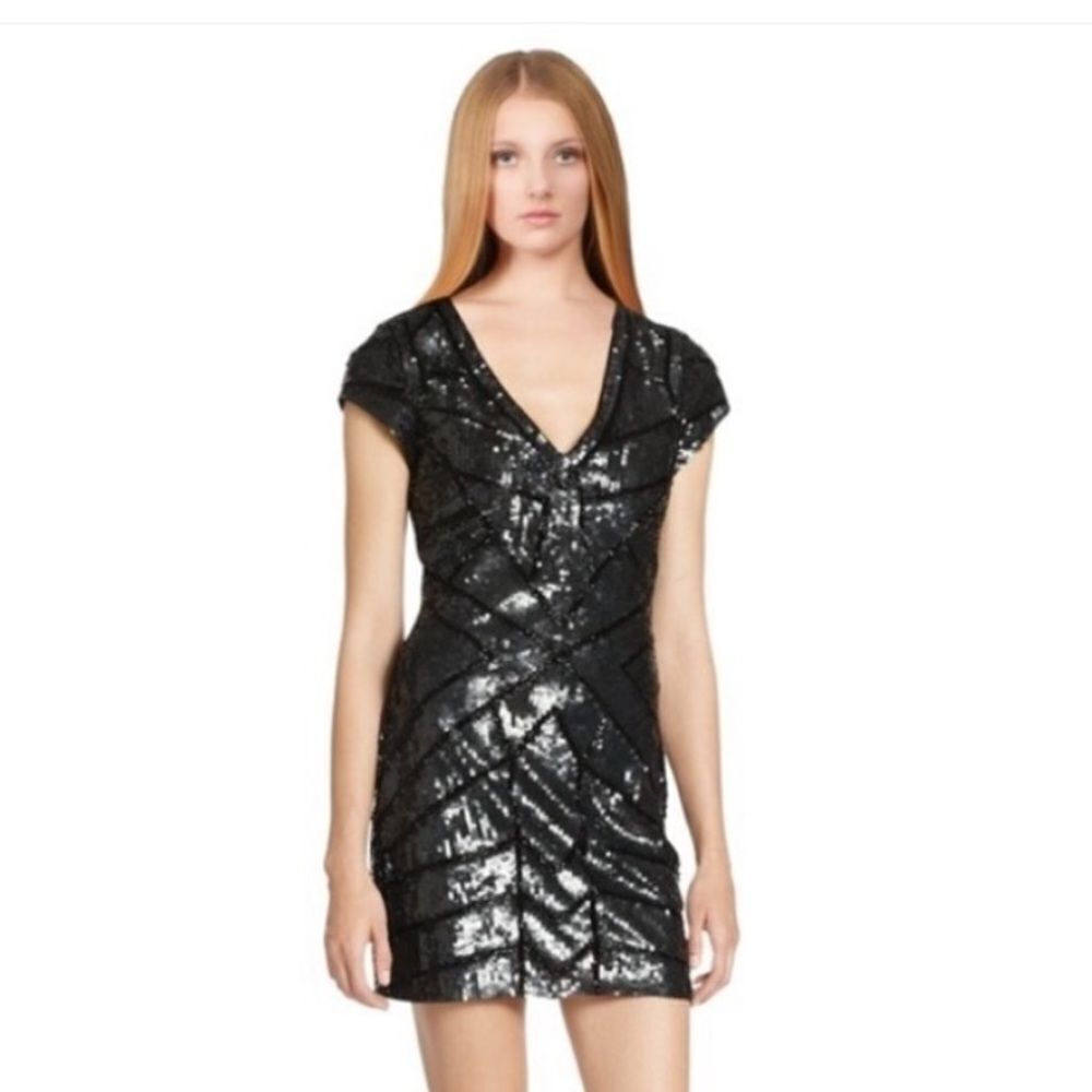 Parker Elegant Black Sequin/beaded Dress, M